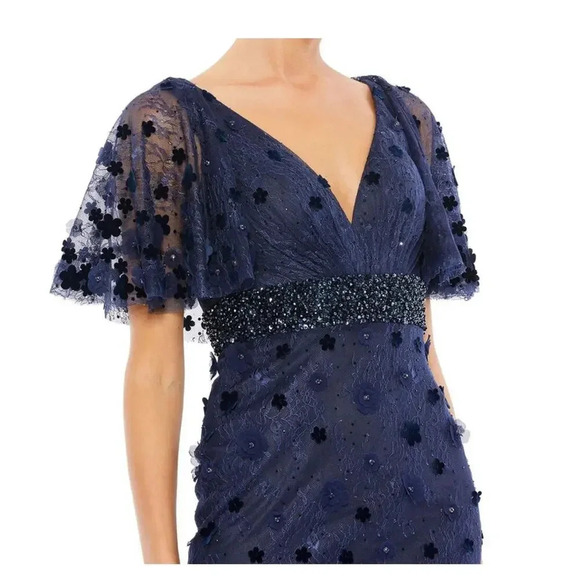 NWT Mac Duggal 67712 Bell Sleeve Lace Dress MIDNIGHT BLUEBERRY $698 size 16 - Picture 2 of 14